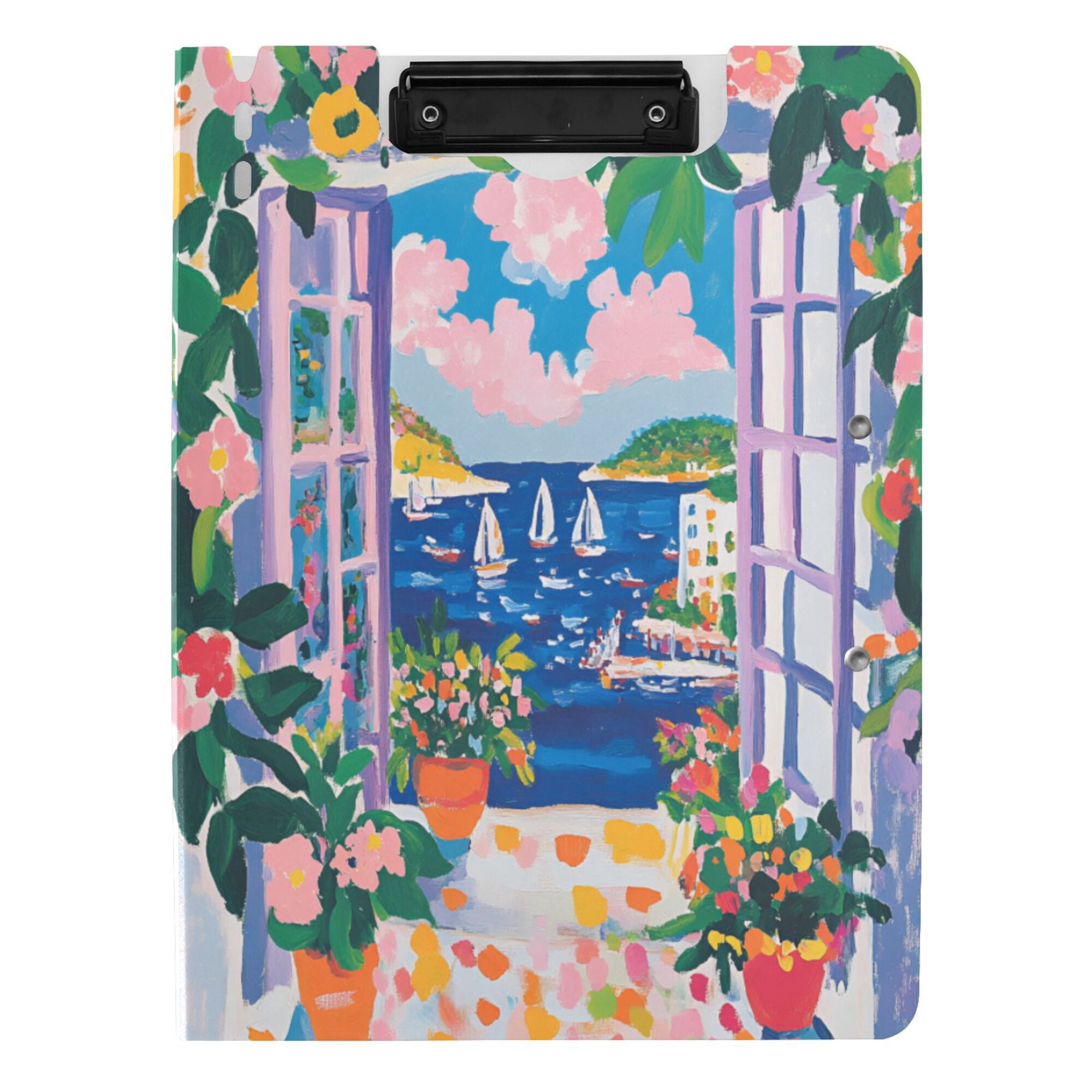 FORMRS A4 Clipboard Folder with Pen Holder Horizontal Foldable School Office Binder, Floral Window