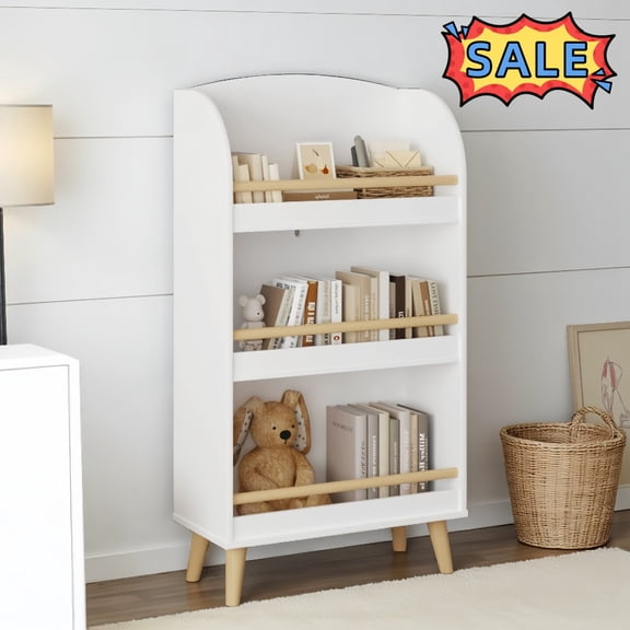 Tcbosik Small Book Shelf, 3-Tier Modern Bookcase, Display Rack Organizer for Home Office, Living Room, White