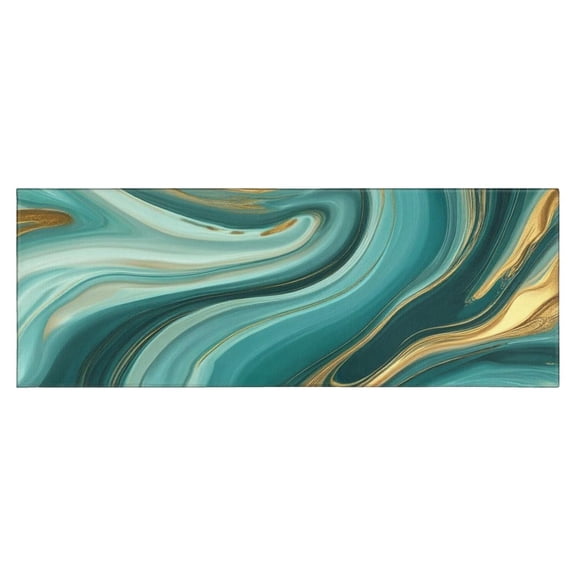 Teal Marble Gold Wave Pattern Kitchen Rug Mat,Kitchen Runner Rugs Non Skid Washable,Decorative Kitchen Floor Mats for Kitchen,Sink,Laundry,17"X47"