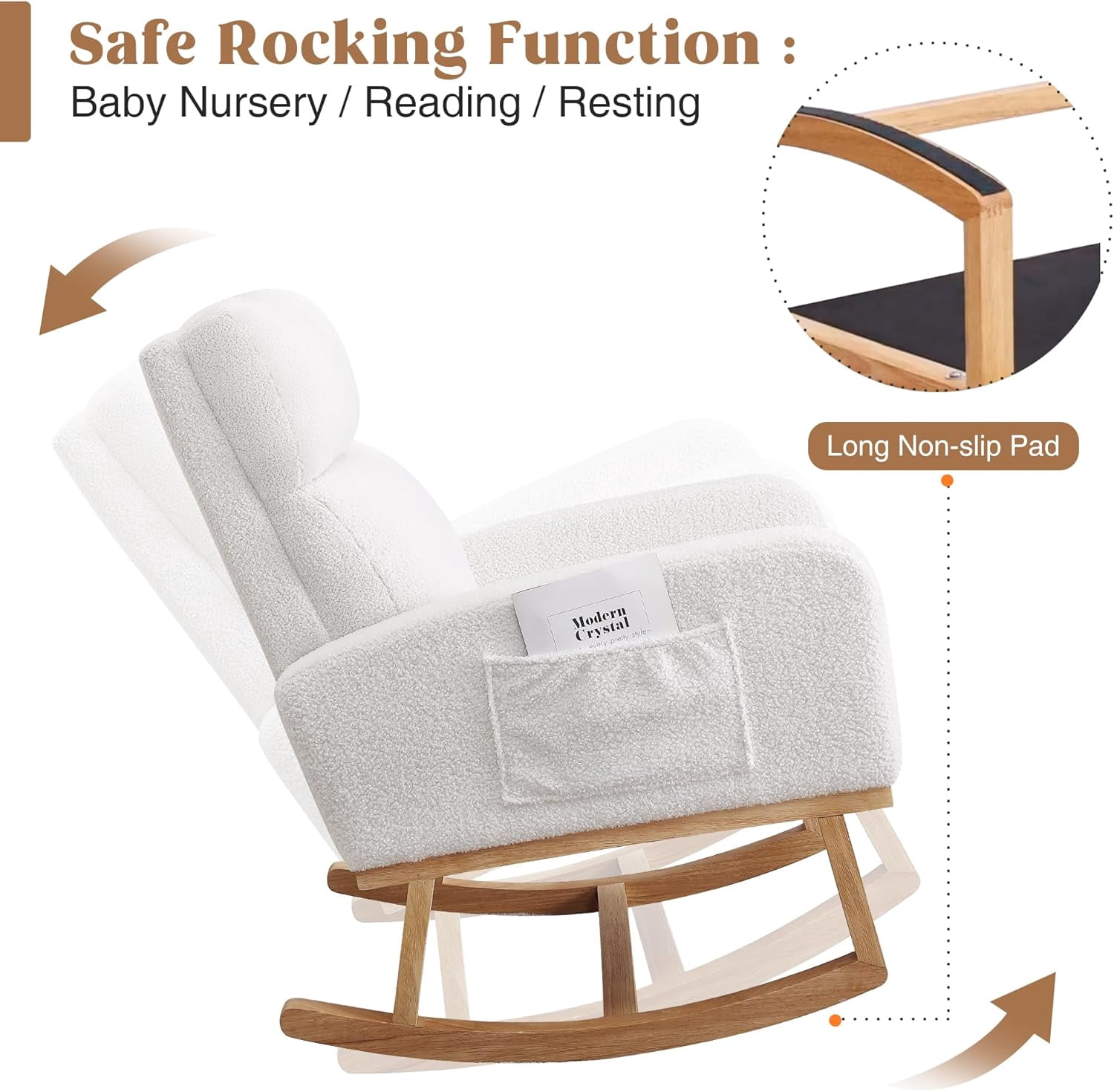 Rocking Chair Nursery, Sherpa Nursing Rocking Armchair for Mom Nursery Morden Rocker Chair with High Backrest for Living Room,Bedroom,Teddy White