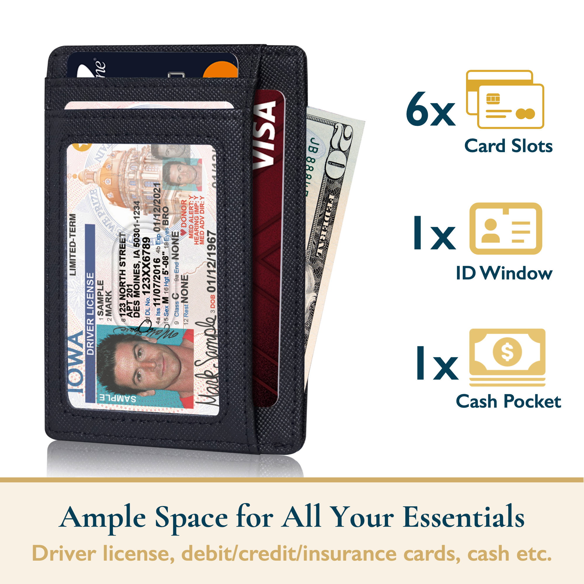 ComfiTime Minimalist RFID Slim Wallet, Black photo 2