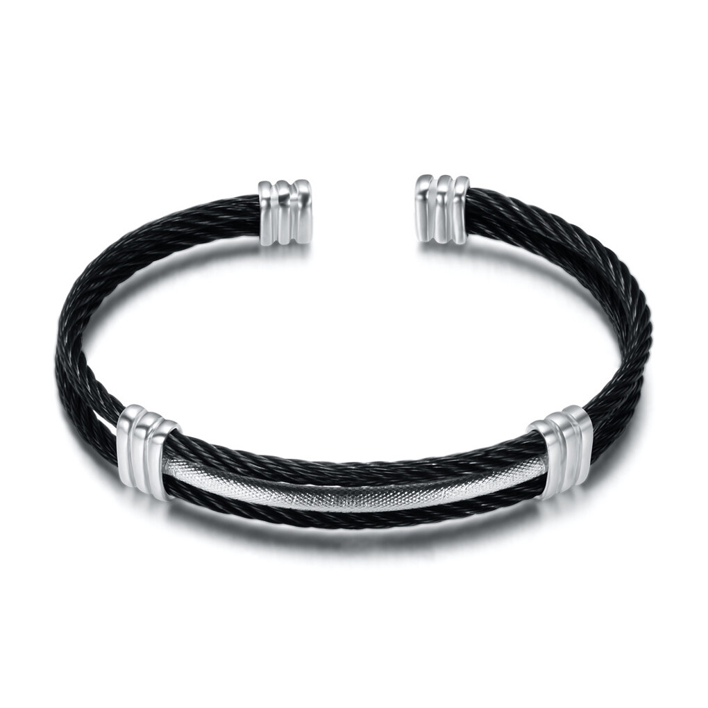 HokitVerse Twisted Cable Bracelet With Rhinestones - Adjustable Stainless Steel Bangle For Women