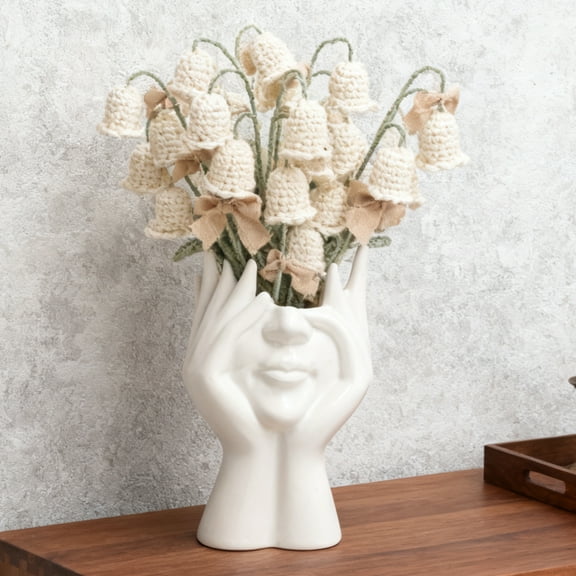 Adorable White Ceramic Face Planter for Indoor Use, Lightweight with Drainage Hole, for Vase Decor & Makeup Brush Storage