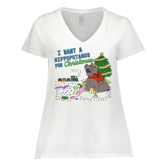 Inktastic I Want a Hippopotamus for Christmas Women's Plus Size V-Neck T-Shirt