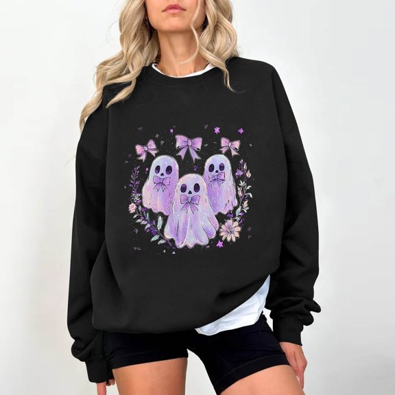 Wensltd Fall V Neck Sweatshirt for Women Funny Halloween Long Sleeve Graphic Family Party Tops
