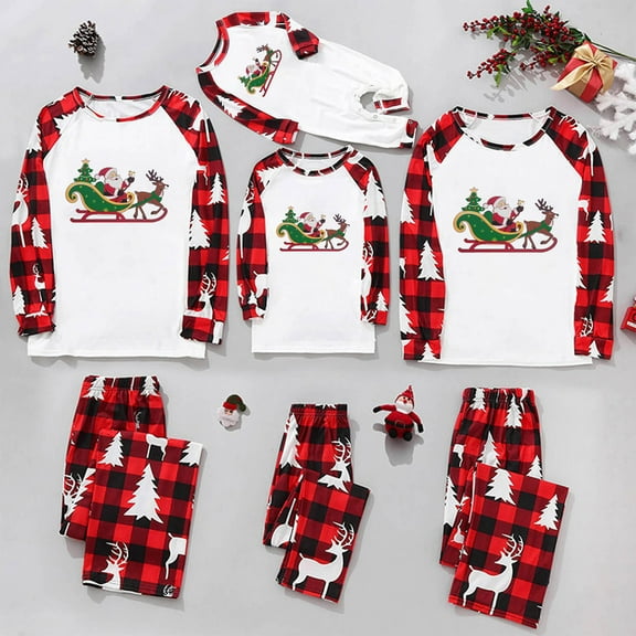Odeerbi Christmas Pajamas for Family Holiday Long Sleeve Family Christmas Pajamas Matching Sets Dad Christmas Plaid Printed Blouse Tops   Pants Sleepwear Family Matching PJs Set Red
