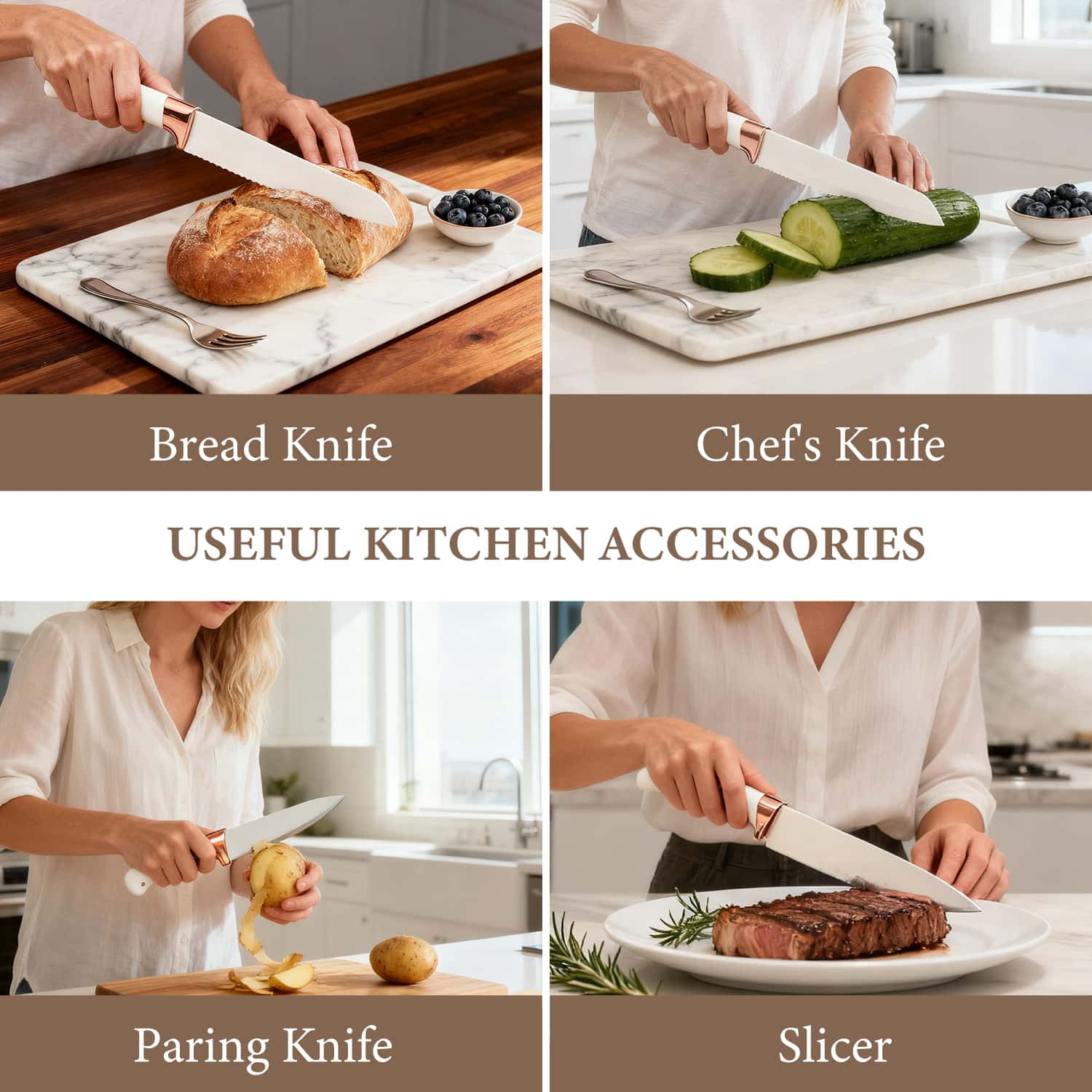 19PCS Kitchen Utensils Set for Cooking, 11 Cooking Utensils, 6 Knife set Beige,3 Utensil Sets,utensilios de cocina