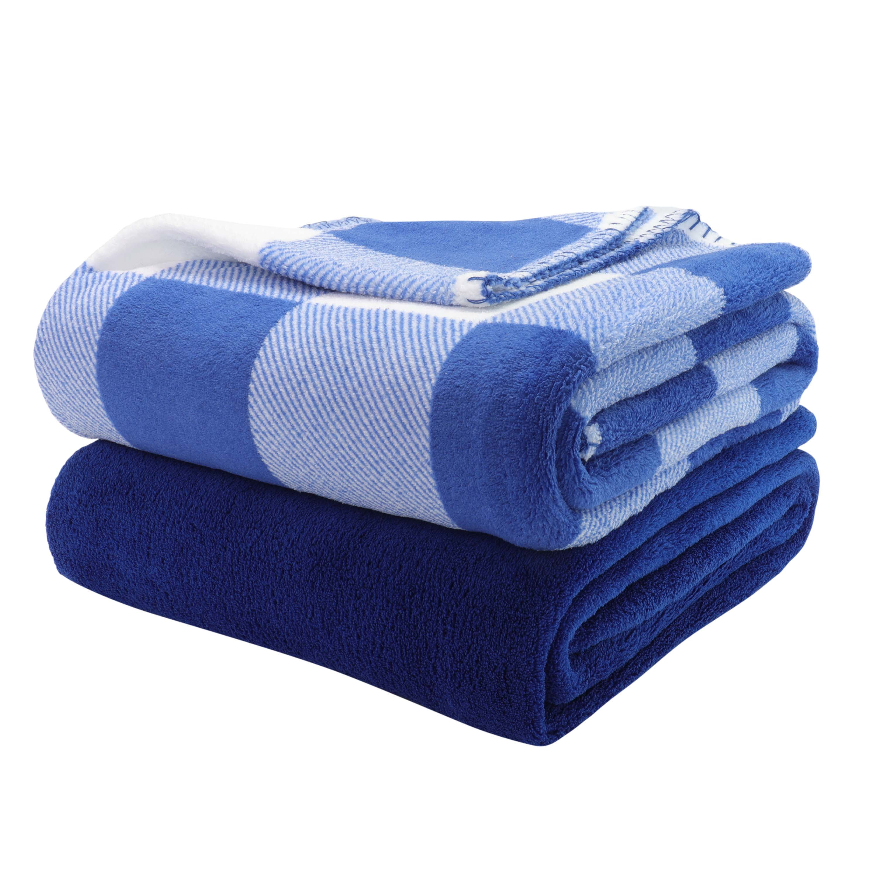 Mainstays Fleece Plush Throw Blanket, 50" x 60", Blue Plaid, 2Pack