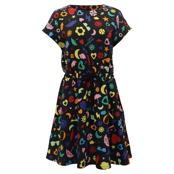Pre-Owned Love Moschino Printed Mini Flared Dress in Multicolor Cotton