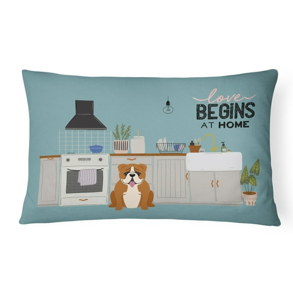 Carolines Treasures CK7824PW1216 Red White English Bulldog Kitchen Scene Canvas Fabric Decorative Pillow 12H x16W