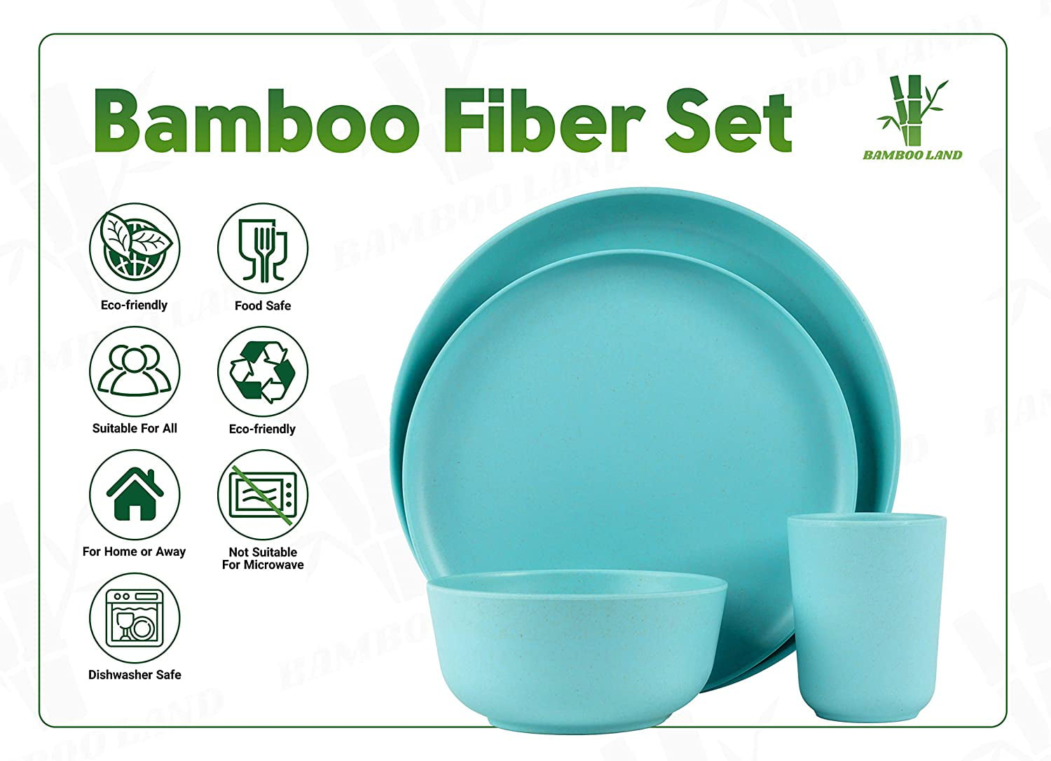 BBQ /bamboo fiber dinnerware dishwasher safe BAMBOO LAND Set for 4 person reusable bamboo dinnerware travel bowl and plate set 16 PCS Wedding gift Blue Picnic Party dorm dishware set 