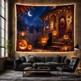 thumbnail image 5 of Black Cat on Cottage Porch with Pumpkins and Crescent Moon, Cozy Gothic for Cat Lovers, Halloween Porch Decor, Halloween Gift, Tapestry Wall Hanging for Bedroom and Dorm, 5 of 6