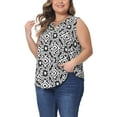thumbnail image 4 of Plus Size Top for Women Sleeveless Floral Print V Neck Tunic Tank Tops Blouse Shirts 2X Black, 4 of 6