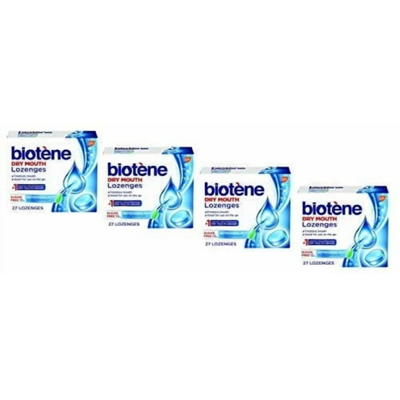 Biotene Dry Mouth Lozenges for Fresh Breath 27 count, Refreshing Mint. Pack of 4