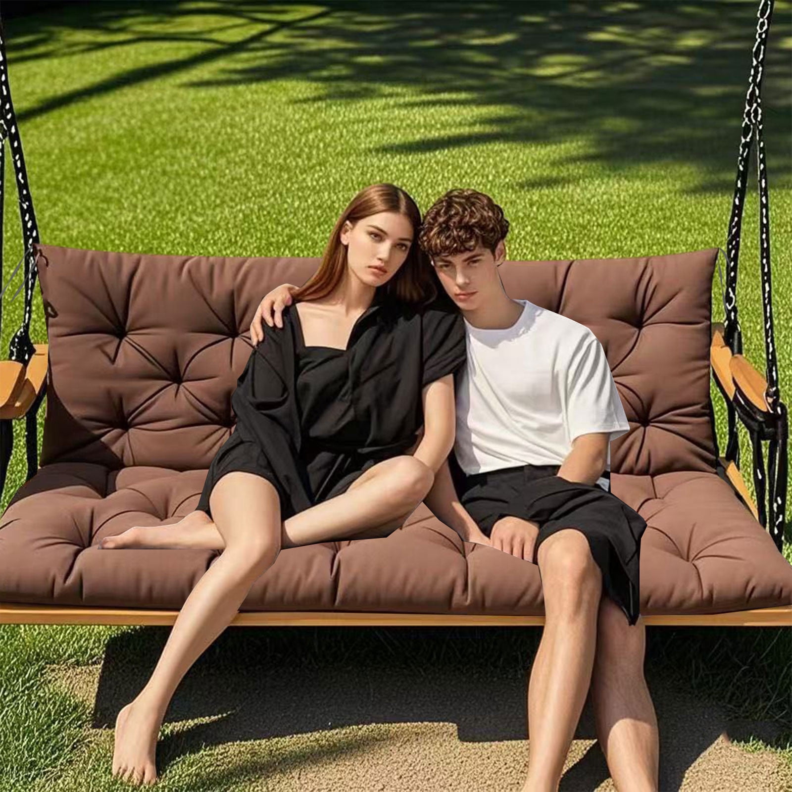 YOTQUSKI Outdoor Swing Cushions,Waterproof Swing Cushions 3 Seater Replacement with Backrest,Outdoor Thickened Bench Cushion with Ties for Porch,Patio,Backyard,Garden and Lawn