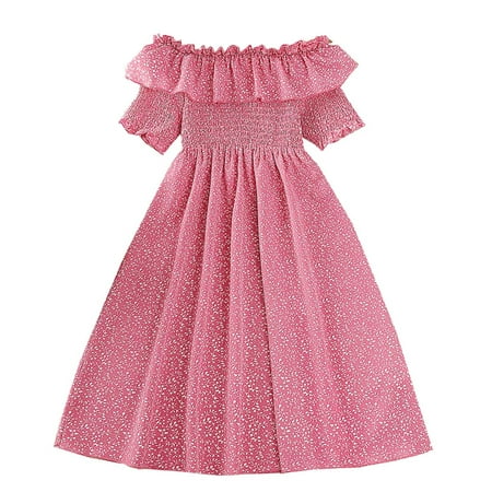 

ZRBYWB Toddler Girls Dresses One Collar Short Sleeve Printed Princess Dresses Children s Clothing Baby Girl Clothes