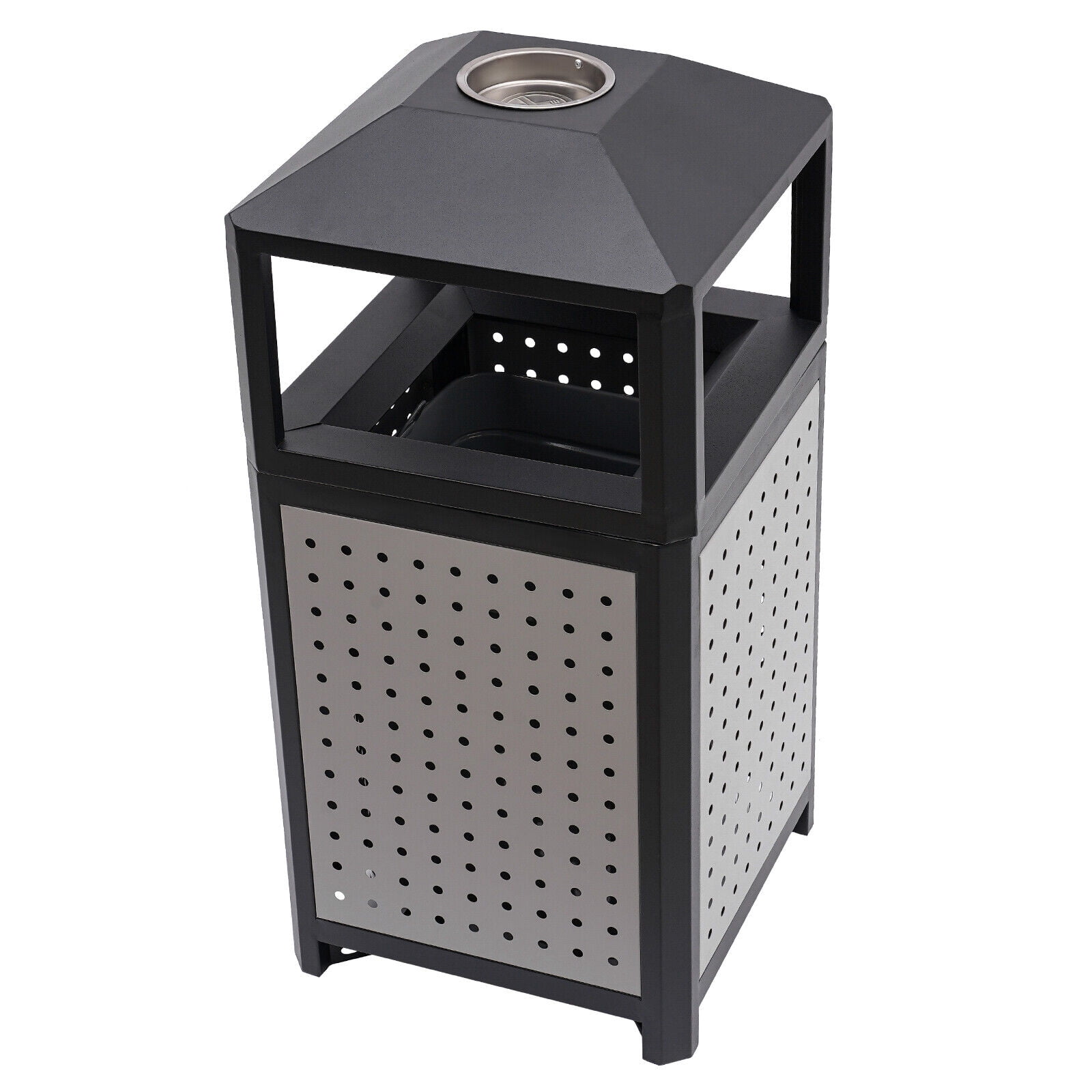 Commercial Waste Container Outdoor Trash Can Garbage Enclosure Build-in Ashtray Gray for Conference Rooms
