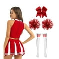 thumbnail image 2 of TiaoBug Women Cheerleading Costume Musical Cheer Leader Uniform with Striped Socks Bow Hair Pom Poms Red A L, 2 of 5