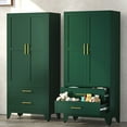 thumbnail image 4 of Modern Armoire Wardrobe Closet, 71" Armoire with 2 Doors & 2 Drawers, Metal Storage Cabinet with Drawers and Hanging Rod, Metal Closet Organizers for Home, Office,Gym(Green), 4 of 7