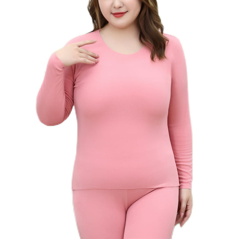 Capreze Plus Size Long Johns Set Thermal Underwear for Women Base Layer  Pajama Set Stretch Thermal Top and Bottom Set Pink 4XL