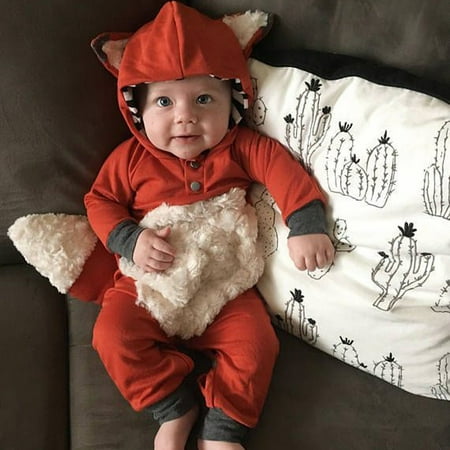 

Yubatuo Newborn Infant Baby Girls Boys 3D Cartoon Hooded Romper Jumpsuit Outfits Orange 80