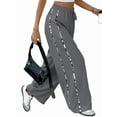 thumbnail image 2 of Womens Wide Leg Sweatpants High Waisted Baggy Sweat Pants Active Striped Track Pants with Pockets Dark Gray S, 2 of 4