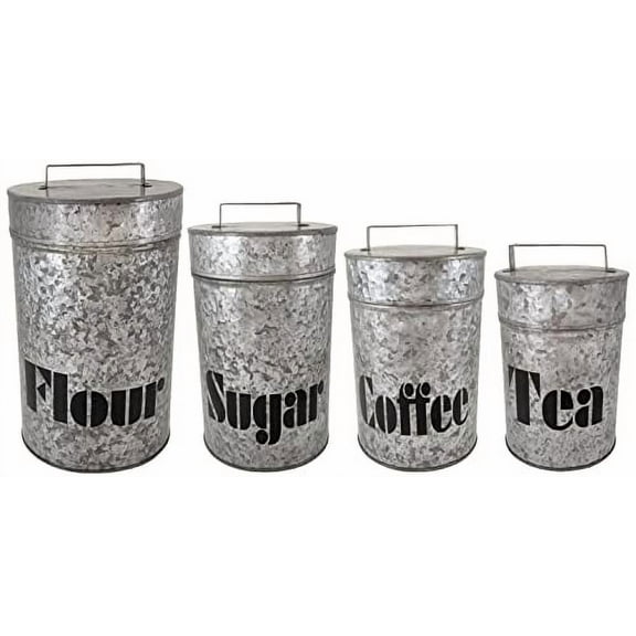 Galvanized Canisters with Lids - Kitchen - Set of 4