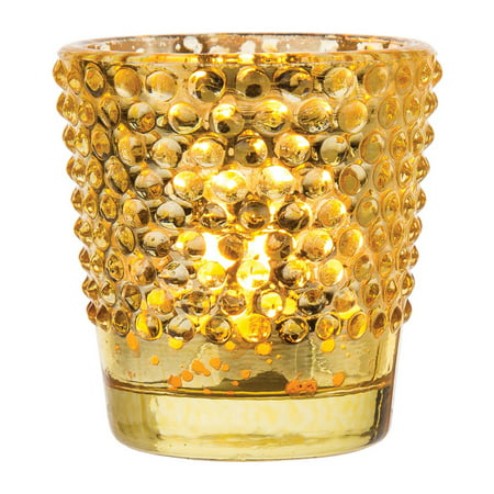 Vintage Glass Glass Candle Holder (2.5-Inch, Candace Design, Hobnail Motif, Gold) - For Use with Tea Lights - For Home Decor, Parties, and Wedding