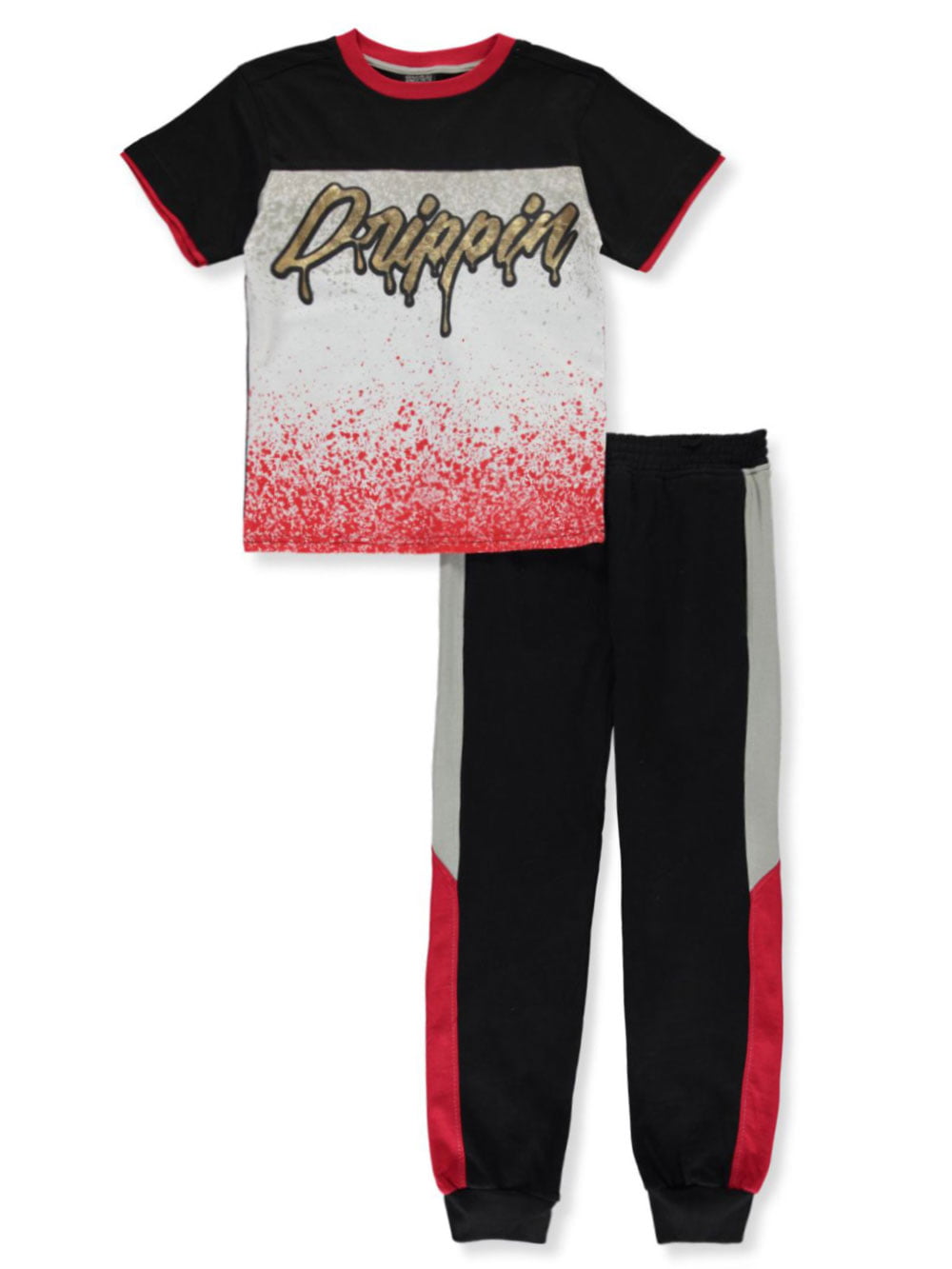 Short Sleeve T-Shirt and Jogger Sweatpants 4 Piece Quad Seven Boys' Activewear Set 