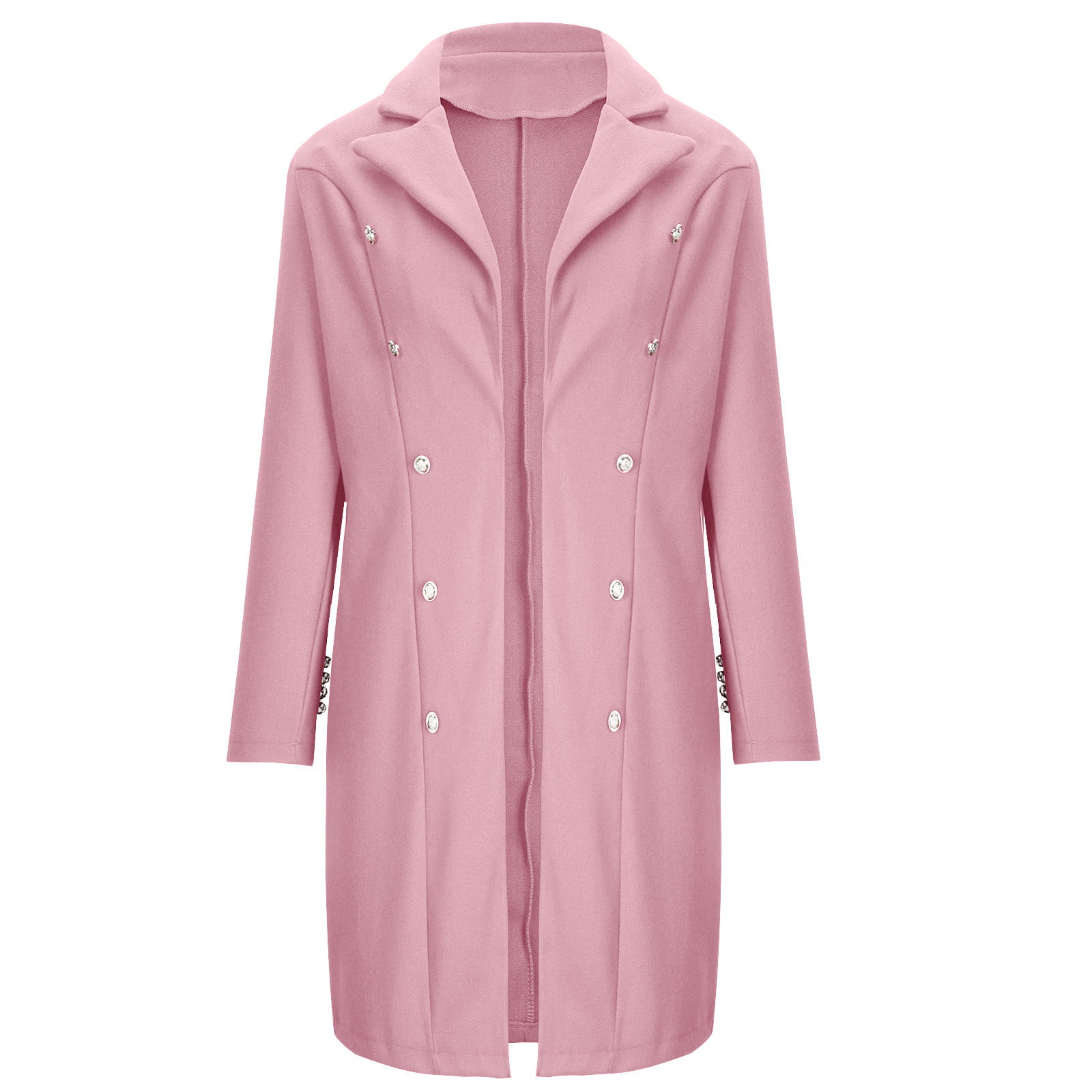Hfyihgf Plus Size Womens Winter Double Breasted Peacoat Long Sleeve Mid  Length Coats Notch Lapel Wool Blend Trench Coat Clearance(Pink,M)