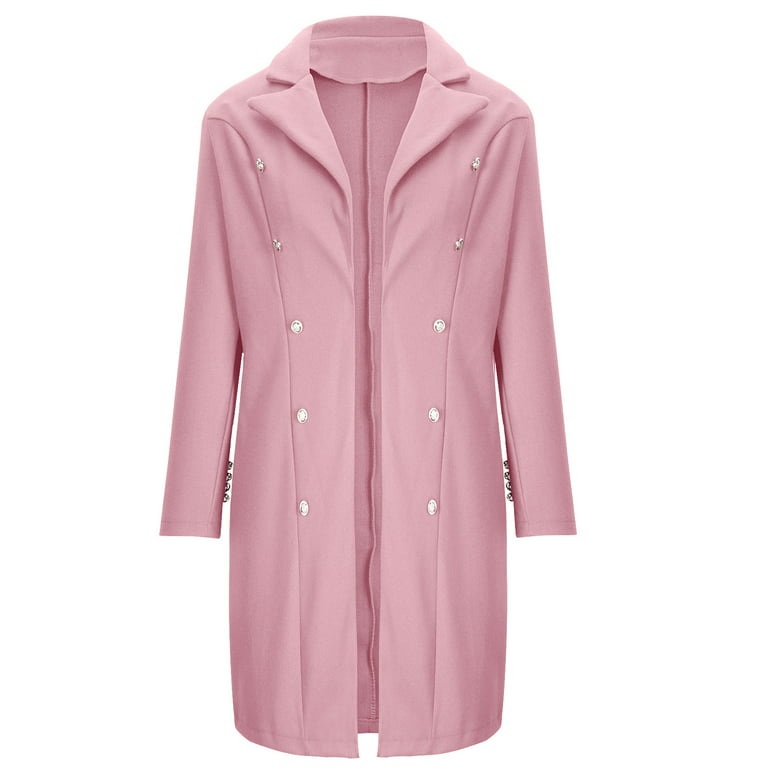 Hfyihgf Plus Size Womens Winter Double Breasted Peacoat Long Sleeve Mid  Length Coats Notch Lapel Wool Blend Trench Coat Clearance(Pink,XL)