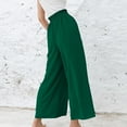 thumbnail image 5 of LoyisViDion Woman Pants Clearance Women Casual Pants Solid Linen Drawstring Elastic Waist Long Wide Leg Pants Green 4(S), 5 of 9
