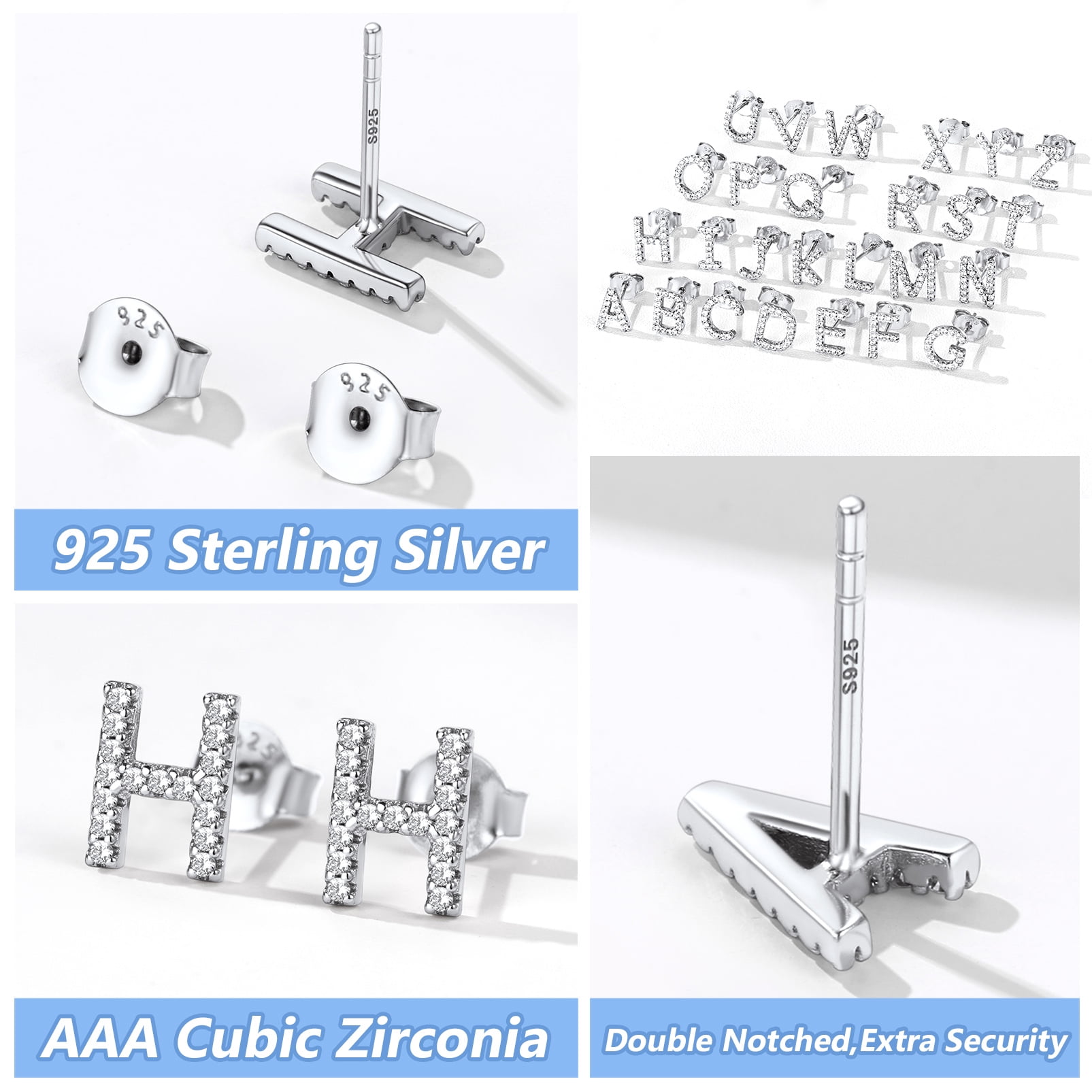 Silvora Sterling Silver Initial Stud Earrings for Women CZ Simulated Diamond Fashion Alphabet Letter Earring Birthday Christmas Valentines Jewelry Gift, K