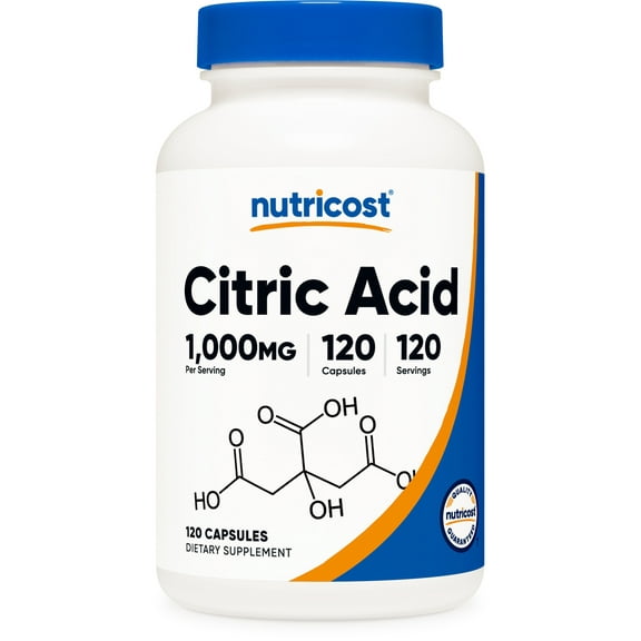 Nutricost Citric Acid 1000mg (1 Gram), 120 Capsules - Gluten Free, Non-GMO Supplement