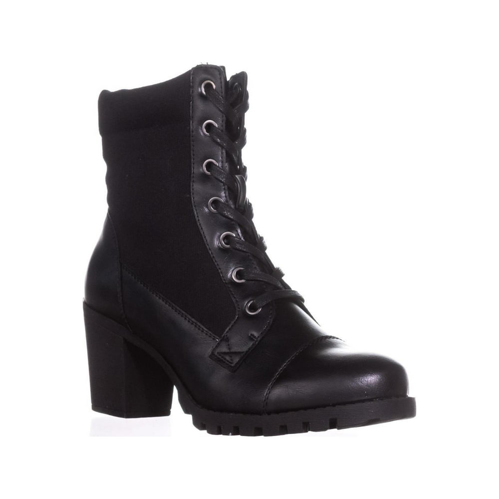 XOXO Womens XOXO Carley Heeled Combat Boots, Black, 7 US Walmart