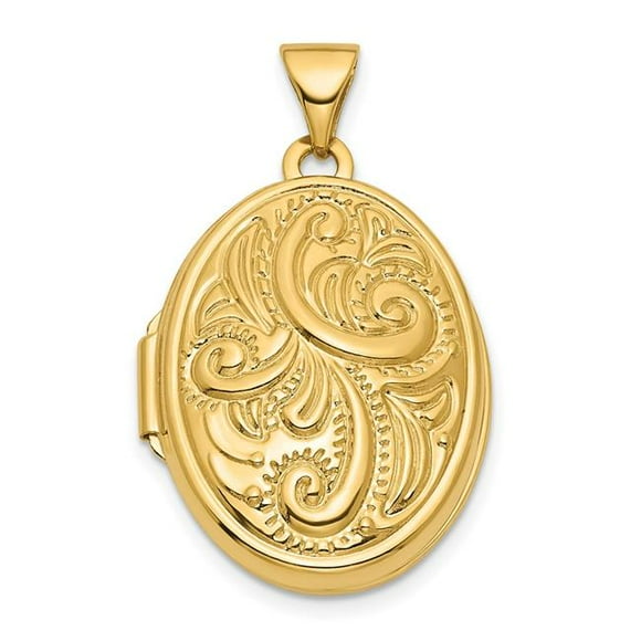 Quality Gold XL838 14K Yellow Gold Reversible Swirl Design 21 mm Oval Locket Pendant