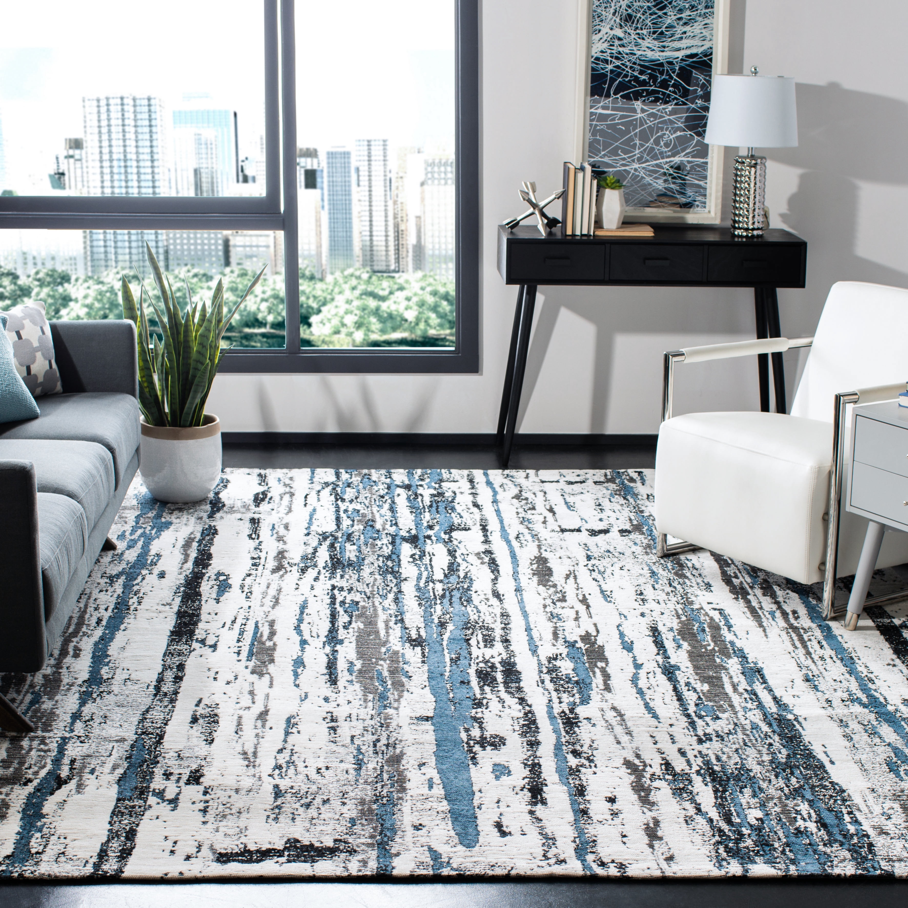 SAFAVIEH Classic Vintage Morley Abstract Area Rug, Navy/Ivory, 4' x 6'