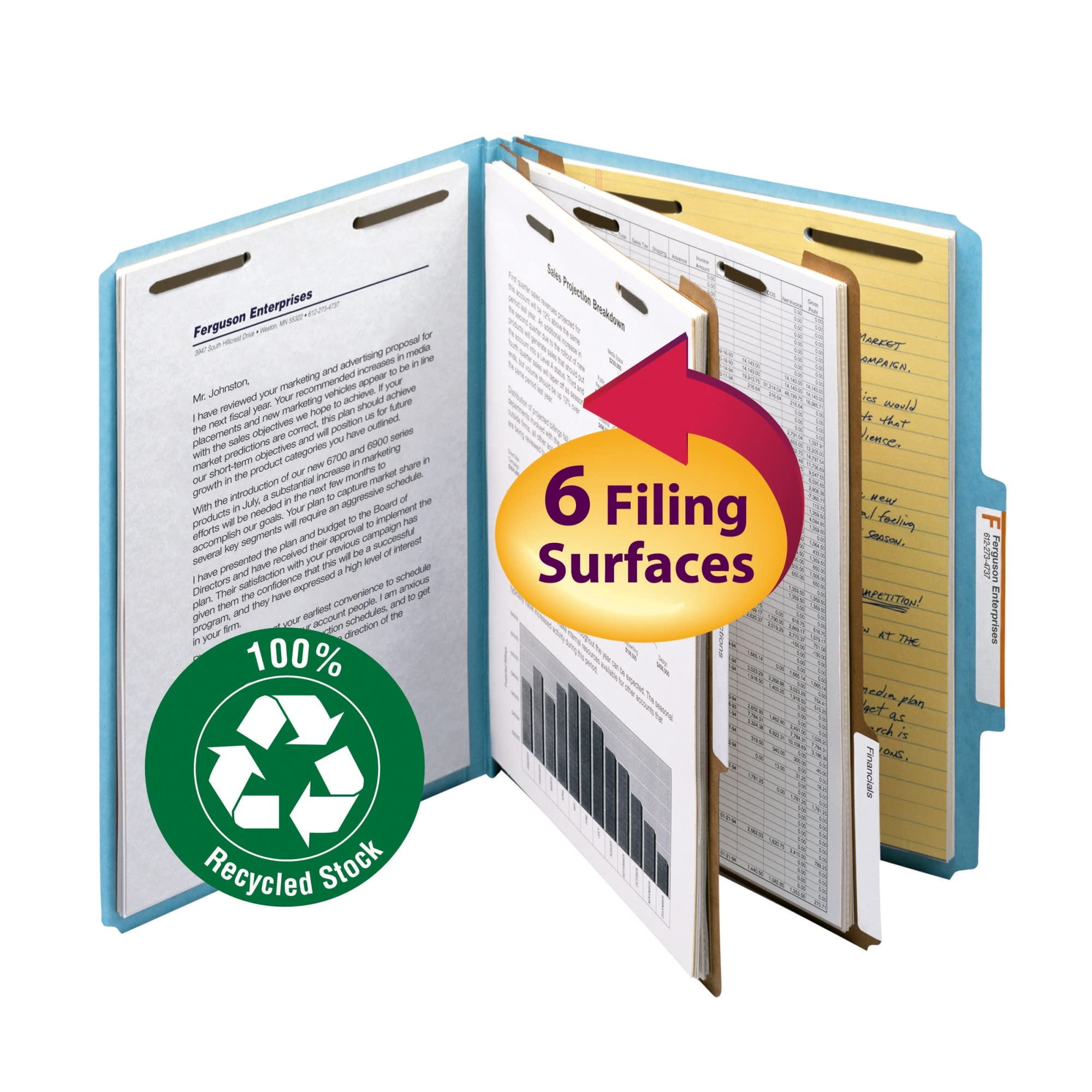 Smead® Pressboard Classification Folders, 2 Dividers, Letter Size, 100% Recycled, Blue, Box Of 10