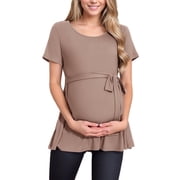 Short Sleeve Maternity Clothes for Women Tie Front Maternity Tops Pregnancy Shirts