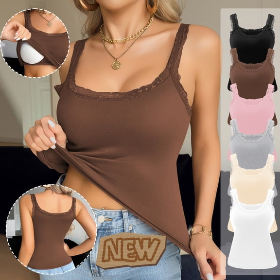 Taqqpue Women Built-in Bra Tank Tops Sleeveless Casual Shirts Racerback Ribbed Fitted Workout Tank Tops for Women