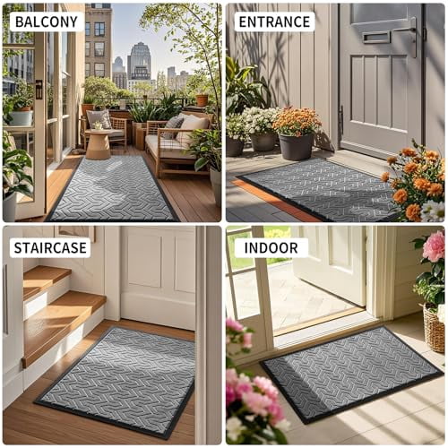 Heavy Duty Waterproof Non-Slip Rubber Doormat for Outdoor Entrance, Garage, Patio or Indoor Use, 29.5x17 Inches, Grey