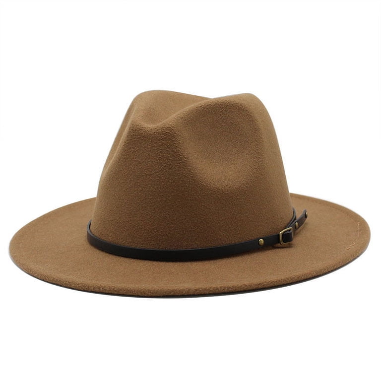 Felt Wide Brim Fedora Hat with Band Buckle, Adjustable, Unisex Fedora Gossifan Wide Brim Fedora Felt Panama Hat with Belt Buckle  main image 4