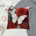 thumbnail image 2 of ONETECH  Flower Throw Pillow Covers Red Rose Gray Black Decorative Pillow Covers Couch Bed Sofa Floral Square Pillow Cover Red Black Farmhouse Pillow Case Spring Summer (Red Black), 2 of 5