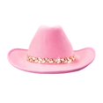 thumbnail image 2 of Women's Western Cowboy Hat Rhinestone Cowboy Cowgirl Hat Glitter Wide Brim Felt Fedora Hats Unisex Rolled up Caps Pink One Size, 2 of 7