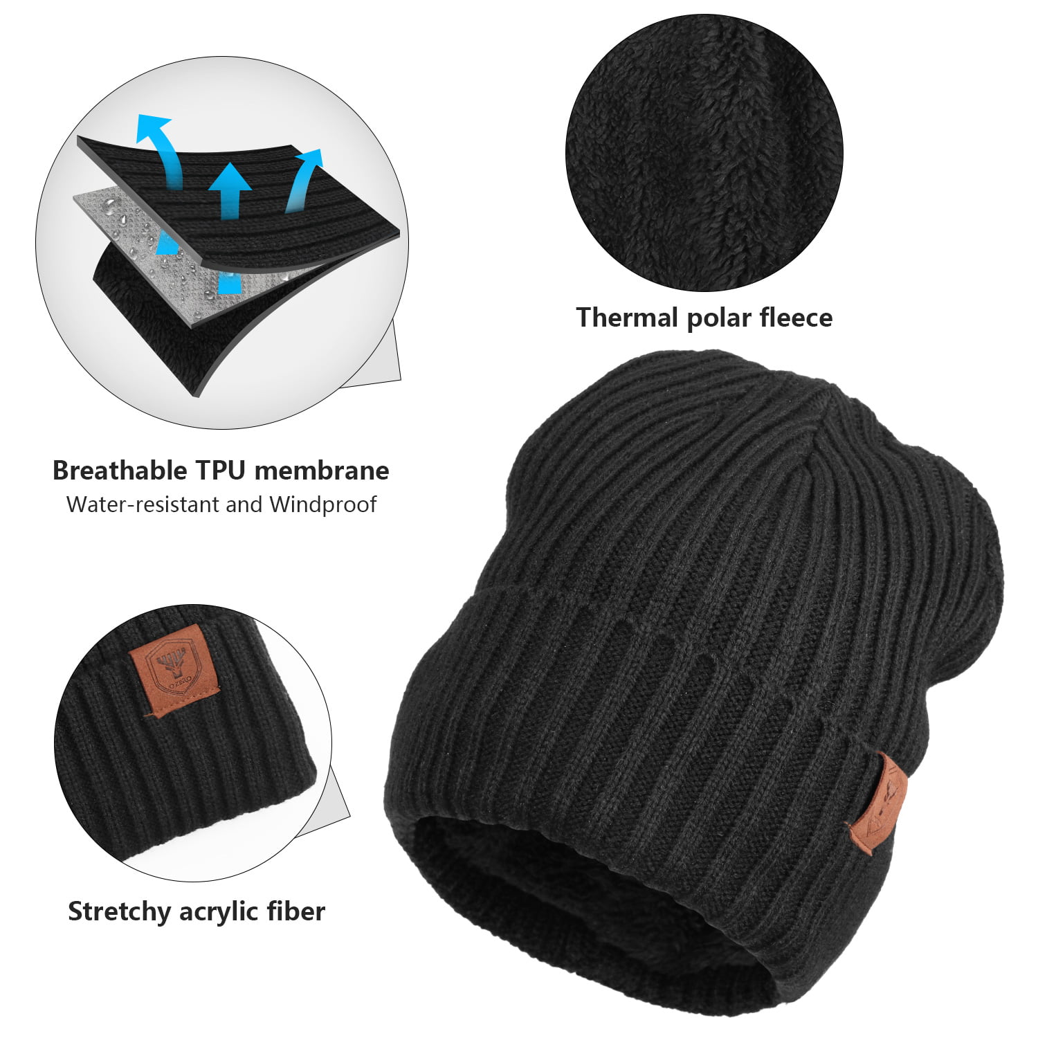 OZERO Knit Beanie Winter Hat Thermal Polar Fleece Ski Stocking Snow Skull  Cap for Men and Women Gray 