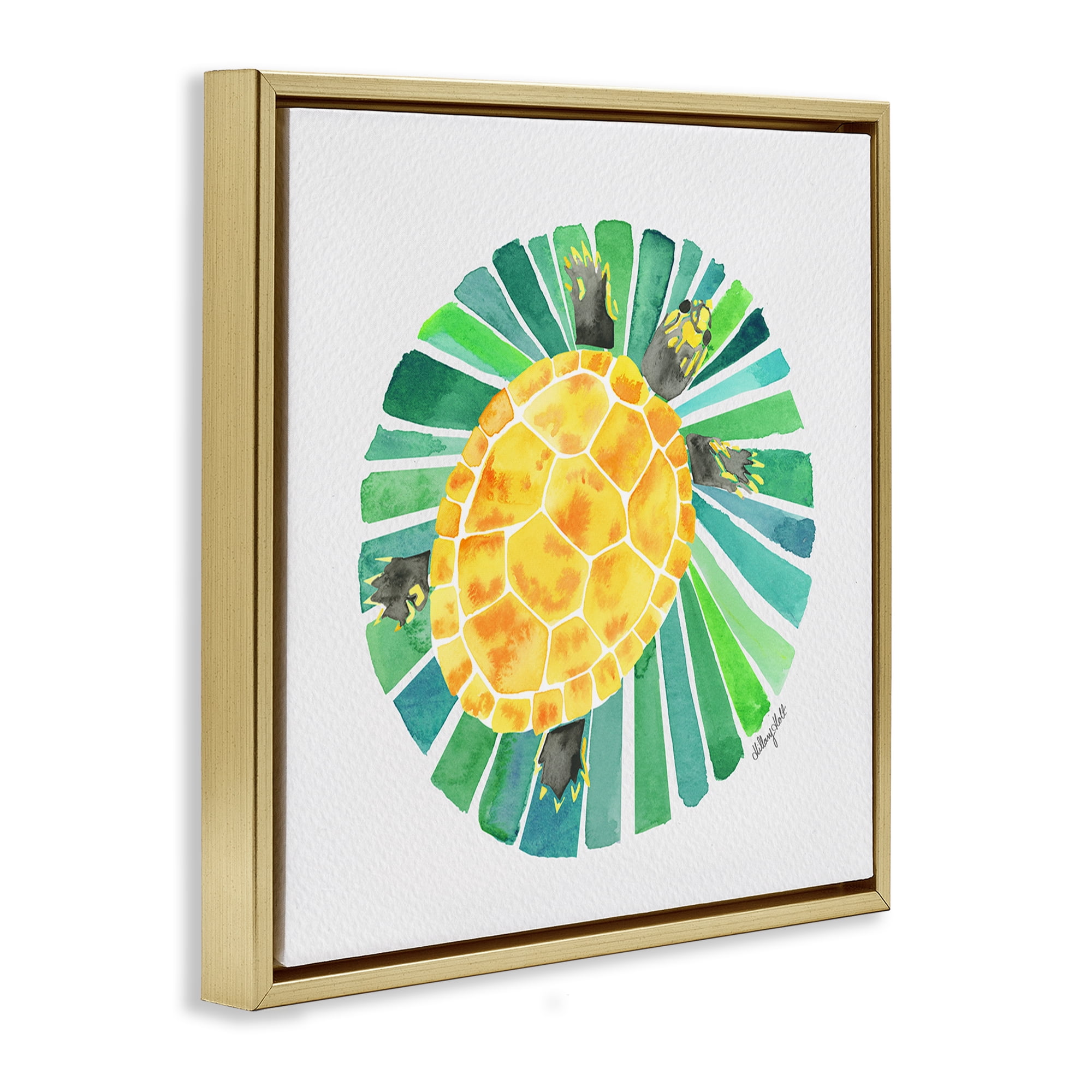Stupell Industries Lotus Garden Turtle Gold Framed Floater Canvas Wall Art, design by Hillary Holt