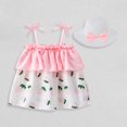 thumbnail image 2 of XUELUO Baby Girls Outfit Sets Summer Pink Strawberry Print Lace Up Spaghetti Strap Off Shoulder Sundress With Hat Two Piece Sportwear,Pink,1-2 Years, 2 of 9