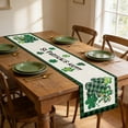 thumbnail image 3 of St Patricks Day Table Runner, 72 x 13 Inches Green Clover Print Woven Tablecloth, Waterproof Wipe Clean Fabric for Dining Table Kitchen Holiday Party Decor, 3 of 6