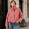 thumbnail image 5 of LNZGNM Plaid Bomber Jacket for Women Zip Up Stand Collar Long Sleeve Jackets Elastic Cuff Loose Lightweight Fall Winter Coat with Pockets,Red (L), 5 of 5