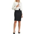 thumbnail image 2 of INSPIRE CHIC Women's Plaid Collarless Button Front Crop Tweed Blazer Jacket L Beige White, 2 of 3